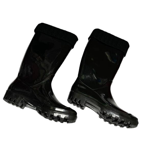 dav Womens Boots Sz 8 US 38 EU Black Rain Boots Sweater Trim Fleece Inside NEW - Picture 2 of 8